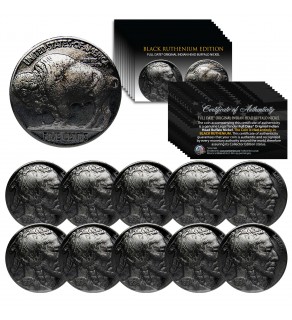 Lot of 10 Various Full Date BUFFALO NICKELS US Coins - BLACK RUTHENIUM - Indian Head Nickels