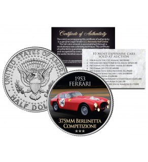 1953 FERRARI - 375MM BERLINETTA COMPETIZIONE - Most Expensive Cars Sold at Auction - Colorized JFK Half Dollar U.S. Coin