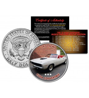 1970 HEMI CUDA CONVERTIBLE - Most Expensive Muscle Cars Ever Sold at Auction - Colorized JFK Half Dollar U.S. Coin