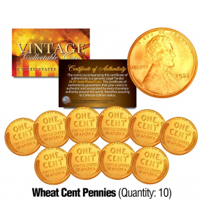 1930's Lincoln WHEAT Pennies US Coins 24K GOLD PLATED Lincoln Cent Penny (Lot of 10)