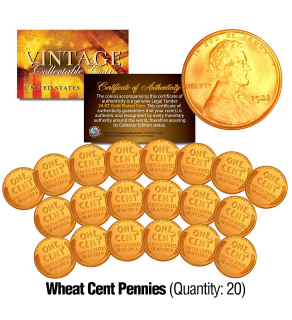 1930's Lincoln WHEAT Pennies US Coins 24K GOLD PLATED Lincoln Cent Penny (Lot of 20)