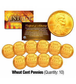 1940's/50's Lincoln WHEAT Pennies US Coins 24K GOLD PLATED Lincoln Cent Penny (Lot of 10)