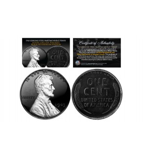 BLACK RUTHENIUM 1943 Genuine Steel Wartime Wheat Penny U.S. Coin with SILVER Clad Lincoln Portrait  