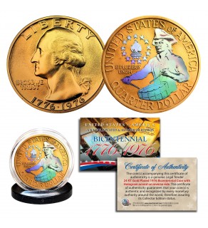1976 Bicentennial Genuine U.S. Quarter Coin - 24K Gold Plated & Prism Hologram