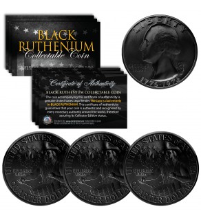 BLACK RUTHENIUM Genuine 1976 Washington Bicentennial Quarter US Coin - Lot of 3