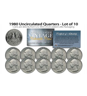 1980 QUARTERS Uncirculated U.S. Coins Direct from U.S. Mint Cello Packs (QTY 10)