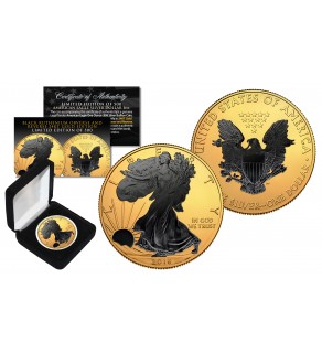 2016 1 oz Pure Silver $1 BLACK EAGLE Ruthenium EDITION 24KT Gold Gilded U.S. Coin with BOX