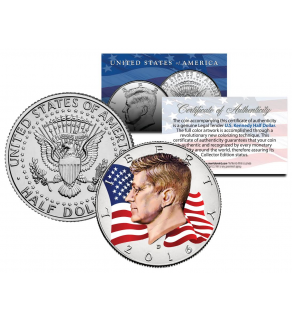 Colorized - FLOWING FLAG - 2016 JFK John F Kennedy Half Dollar U.S. Coin (D Mint)
