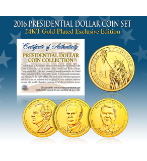 2016 Presidential $1 Dollar U.S. 24K GOLD PLATED Complete 3-Coin Set with Capsules & COA
