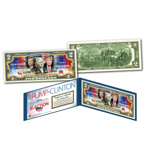 2016 Historic Presidential Election HILLARY CLINTON VS. DONALD TRUMP "DUAL" Genuine Legal Tender U.S. $2 Bill 