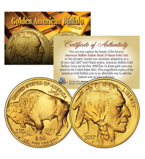 2021 24K Gold Plated $50 AMERICAN GOLD BUFFALO Indian Tribute Coin (Lot of 3) 