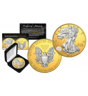 2018 Silver Eagle Uncirculated 1 oz Ounce U.S. Coin * Mixed-Metals Select Mirror Finish * .999 FINE SILVER GILDED with 24K Gold Backdrop (with BOX) 