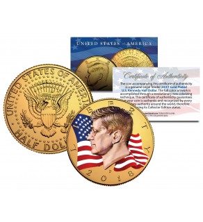 Colorized FLOWING FLAG 2022-P JFK Kennedy Half Dollar US Coin 24K Gold Plated