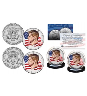 Colorized FLOWING FLAG 2022 JFK Kennedy Half Dollar 2-Coin Set - Both P & D Mint