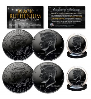 BLACK RUTHENIUM 2019 JFK Kennedy Half Dollar 2-Coin Set BOTH P&D MINT with Capsules