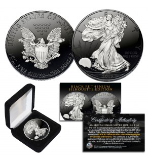 Black RUTHENIUM SILHOUETTE Edition 1 oz .999 Fine Silver 2019 American Eagle Coin with Deluxe Felt Display Box