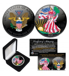 Dual BLACK RUTHENIUM COLORIZED 2-Sided 1 Troy Oz. 2020 Silver Eagle U.S. Coin with Deluxe Felt Display Box