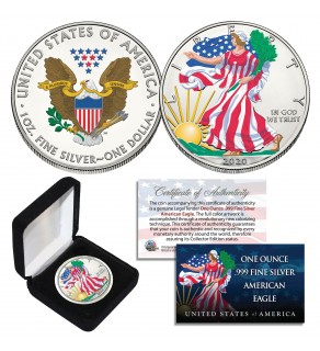 2020 1 oz Colorized 2-Sided American Silver Eagle Coin (BU) with BOX & COA