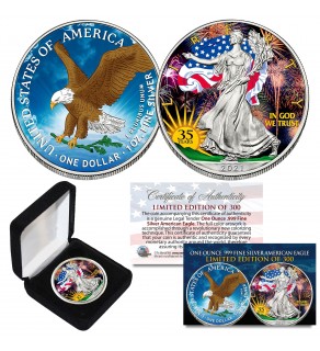2021 Colorized * 35th Anniversary Edition * 1 OZ .999 Fine Silver BU American Eagle U.S. Coin with BOX Limited of 300 - TYPE 2