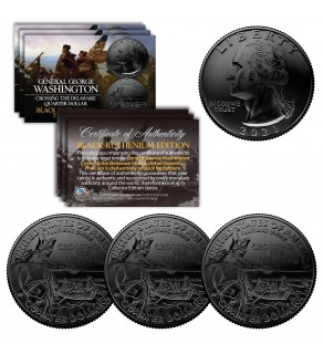 2021 Washington Crossing the Delaware Quarter Genuine U.S. Coin - BLACK RUTHENIUM (QTY: 3)