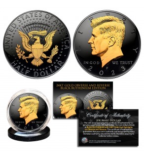 Black RUTHENIUM 2-SIDED 2023 Kennedy Half Dollar U.S. Coin with 24K Gold Clad JFK Portrait on Obverse & Reverse (P Mint)