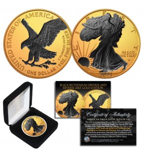 2023 Genuine 24K GOLD Plated with BLACK RUTHENIUM highlights 2-Sided 1 OZ .999 Fine Silver BU American Eagle U.S. Coin - TYPE 2