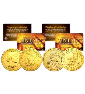 Susan B. Anthony & Sacagawea 24K Gold Plated U.S. Dollar Historical Women Coin Set