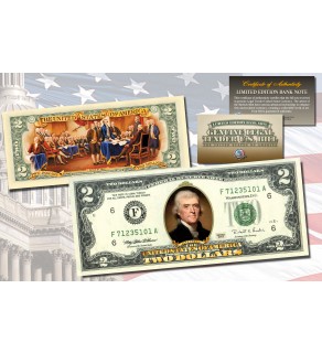 TWO DOLLAR $2 U.S. Bill Genuine Legal Tender Currency COLORIZED 2-SIDED
