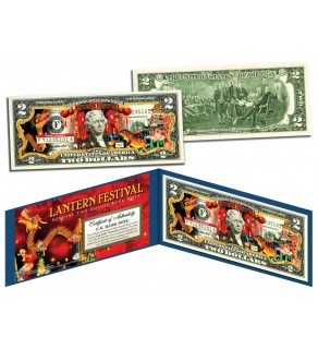 Chinese LANTERN FESTIVAL Colorized $2 Bill U.S. Legal Tender Currency - Lucky Money