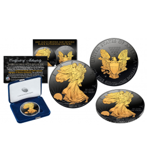 30th ANNIVERSARY 2016 1oz. FINE SILVER AMERICAN EAGLE EDGE LETTERING - Black RUTHENIUM Edition with 2-Sided 24K Gold clad - WEST POINT MINT
