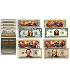 Declaration of Independence 2-Sided Colorized Genuine Legal Tender U.S. Bills  *Complete Set  $1/$2/$5/$10*