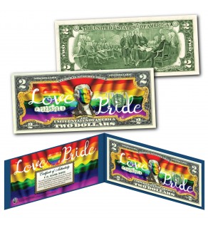 LGBT PRIDE Rainbow Flag Colorized U.S. Genuine Legal Tender $2 Bill with COA & FOLIO