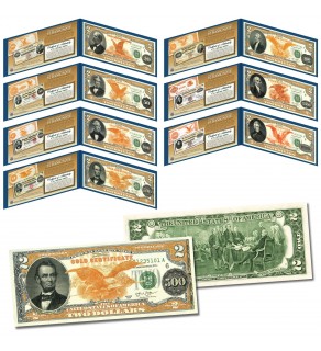 1882 Series Gold Certificates Complete Set of 7 Modern $2 Bills ($20, $50, $100, $500, $1,000, $5,000, $10,000)