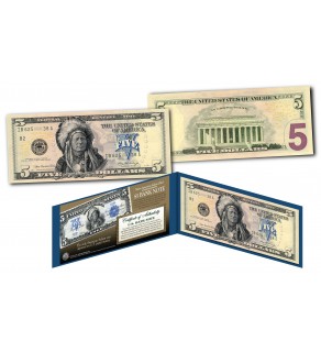 Native American Indian Chief 1899 Designed NEW $5 Bill - Genuine Legal Tender Modern U.S. Five-Dollar Banknote
