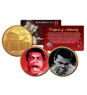 MUHAMMAD ALI - Liston Fight & The Greatest - Colorized Kentucky State Quarters U.S. 2-Coin Set 24K Gold Plated