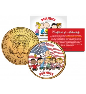 PEANUTS - Americana - CHARLIE BROWN & Snoopy - Colorized JFK Kennedy Half Dollar U.S. Coin 24K Gold Plated
