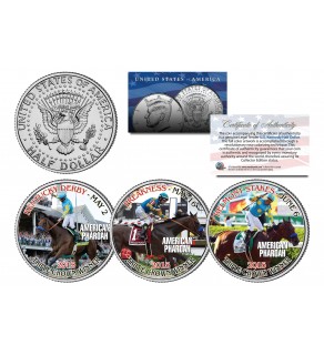 AMERICAN PHAROAH 2015 Triple Crown Winner JFK Half Dollar 3-Coin Set -TEST ISSUE