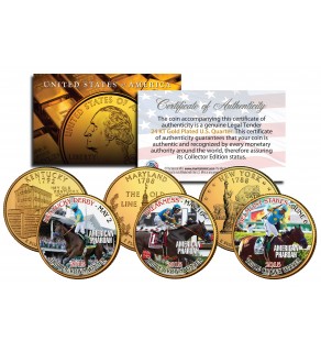 AMERICAN PHAROAH Triple Crown Winner 3-Coin Set Quarters Gold Plated -TEST ISSUE