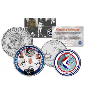 APOLLO 15 XV SPACE MISSION Colorized 2-Coin Set U.S. Florida Quarter & JFK Half Dollar - NASA ASTRONAUTS