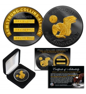 Apollo 11 50th Anniversary Commemorative 1 OZ One-Ounce Space Medallion Tribute Coin clad in Black Ruthenium & 24K Gold w/ BOX 