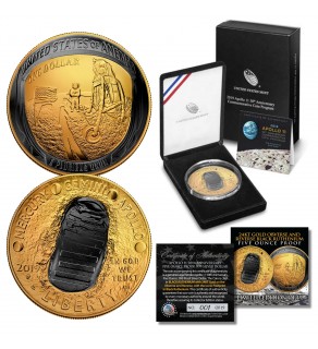 Apollo 11 50th Anniversary 2019 Curved Five Ounce Proof Silver Dollar – BLACK RUTHENIUM / 24K GOLD - Limited & Numbered of 19