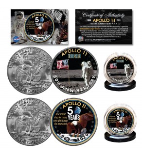 APOLLO 11 50th Anniversary Man on Moon Space Landing Genuine U.S. IKE Eisenhower Dollar 2-Coin Set 