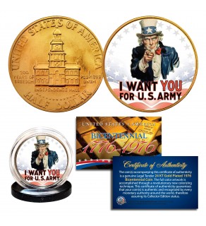UNCLE SAM " I Want You for U.S. Army " 24K Gold Plated 1976 JFK Half Dollar Coin