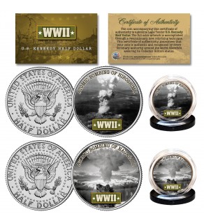 WWII ATOMIC BOMBINGS of Japan Hiroshima & Nagasaki Official U.S. JFK Kennedy Half Dollar 2-Coin Set