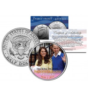 PRINCESS CHARLOTTE of Cambridge - Colorized 2015 JFK Half Dollar U.S. Coin - Prince William & Kate
