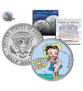 BETTY BOOP " Fishing " JFK Kennedy Half Dollar US Colorized Coin - Officially Licensed