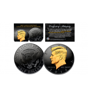 Black RUTHENIUM *BLACKOUT EDITION *Clad 2016 Kennedy Half Dollar U.S. Coin with 24K Gold Clad JFK Portrait - P Mint