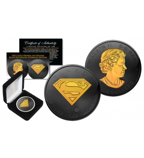2016 CANADIAN $5 SUPERMAN 1 oz. Silver Coin BLACK RUTHENIUM with 24KT Gold Clad Highlights 2-Sided