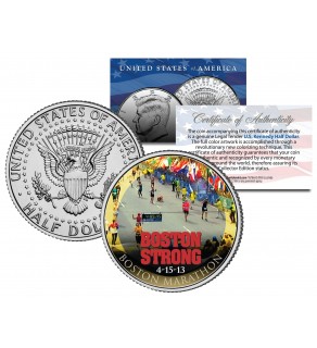 BOSTON STRONG 4-15-13 Colorized JFK Kennedy Half Dollar US Coin BOSTON MARATHON
