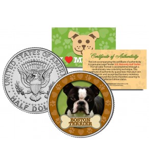 BOSTON TERRIER Dog JFK Kennedy Half Dollar U.S. Colorized Coin